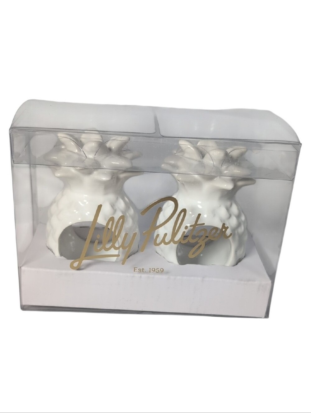 Lilly Pulitzer White Ceramic Pineapple Napkin Rings Set of 2